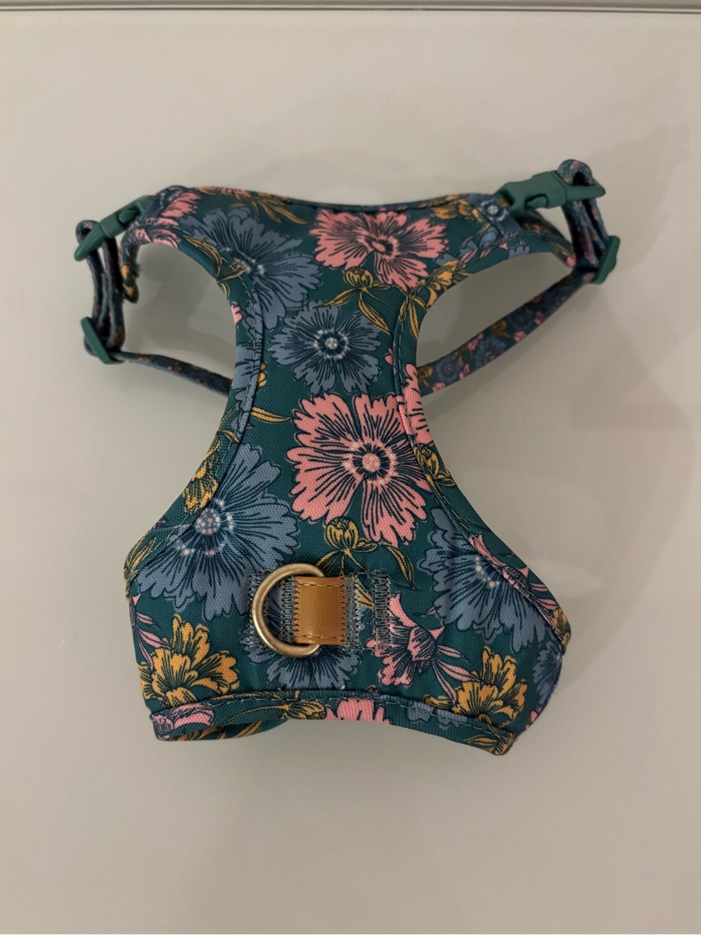 Floral Padded Adjustable Dog Harness Teal Pink Blue